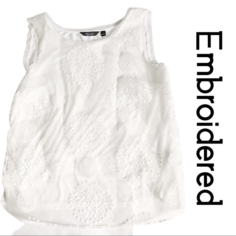 Vera Wang Sleeveless Blouse Lined and Embroidered